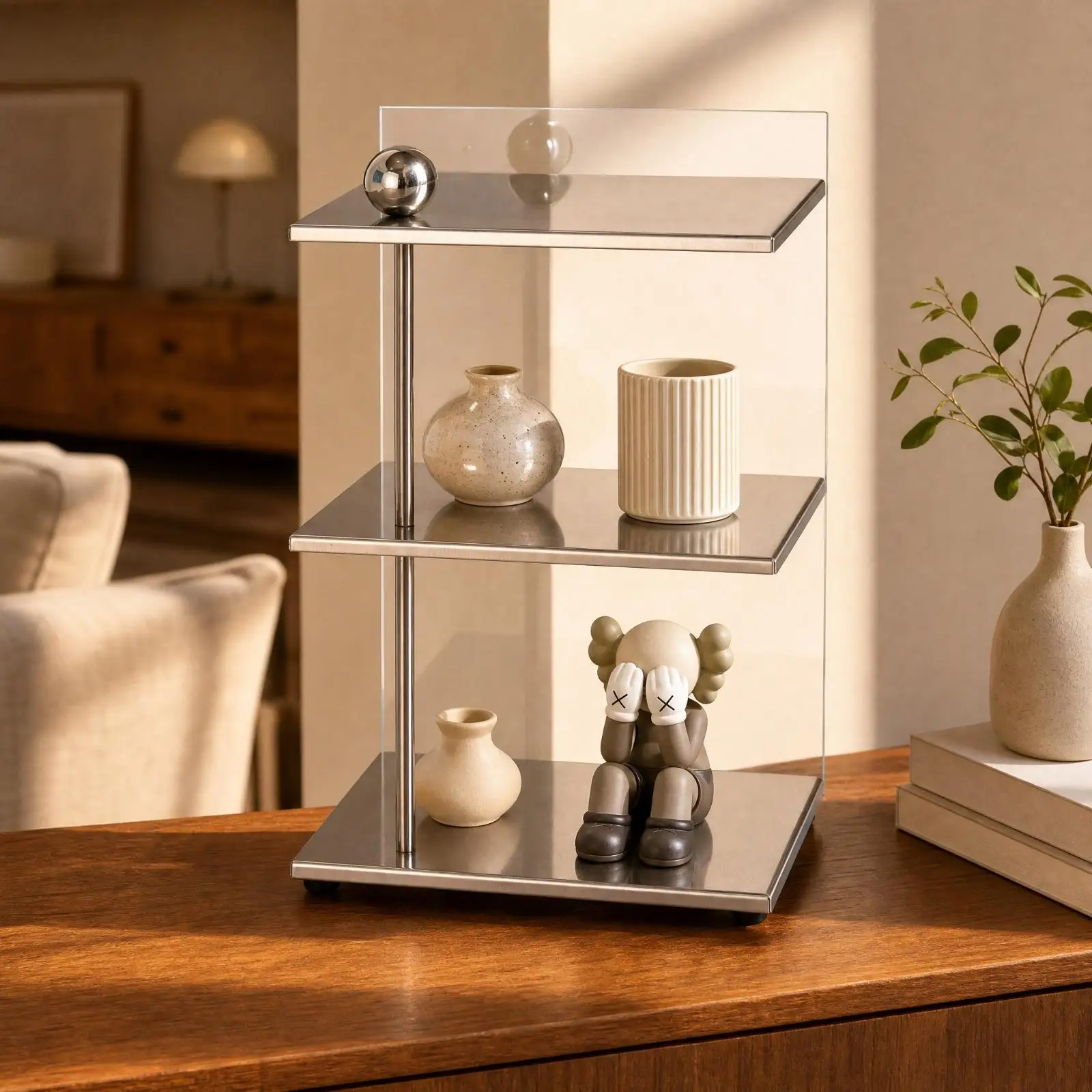 Kitchen Storage Rack Beverage Container Holder Stainless Steel Tabletop Shelf Organizer for Cups Mugs Dishes Desk Display Rack