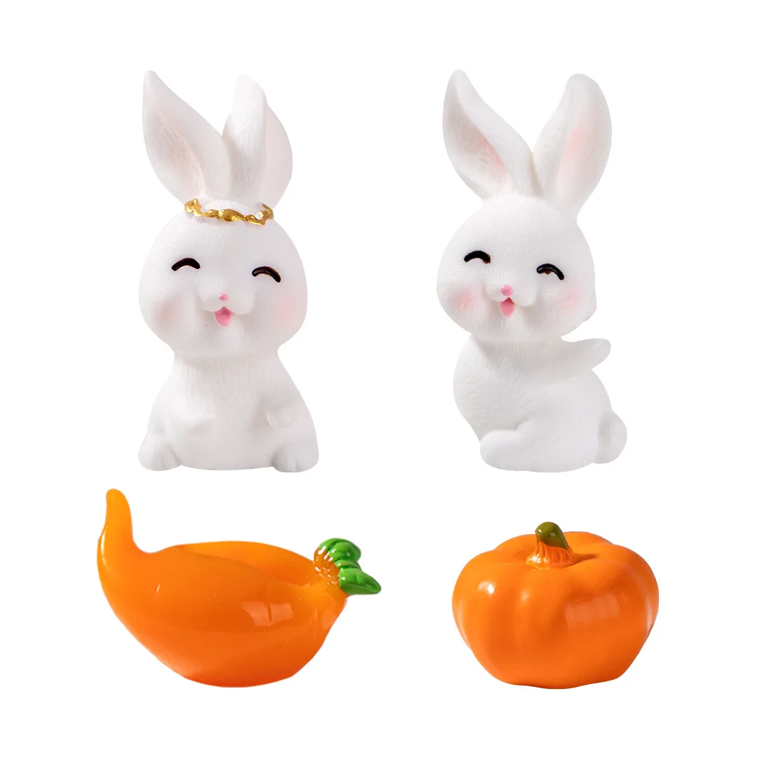 Figurines Miniatures Cartoon Funny Cute White Rabbit Animals Micro Landscape Ornaments For Home Decorations Desk Accessories