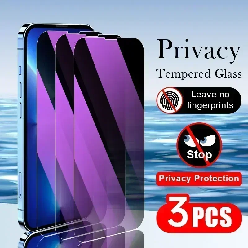 

3Pcs screen protector for iPhone 15 14 Plus 11 Pro Anti Blue Light Privacy for iPhone 12 13 Mini X XR XS Max tempered glass