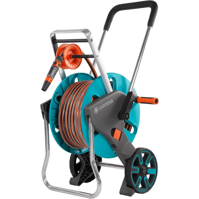 18517 CleverRoll M Frost-Proof Hose Cart with Easy Hose Guide, Includes: 65-Feet ½” Flex Hose, Cleaning Nozzles, and