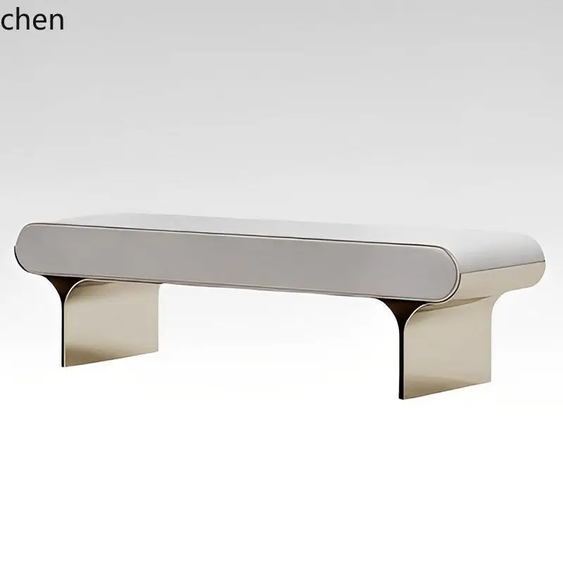 YFY Italienische Minimalistische Edelstahl-Schuhbank für den Eingangsbereich, Wohnzimmer-Sofa, Hochwertige Lange Bank, Bettende-Hocker