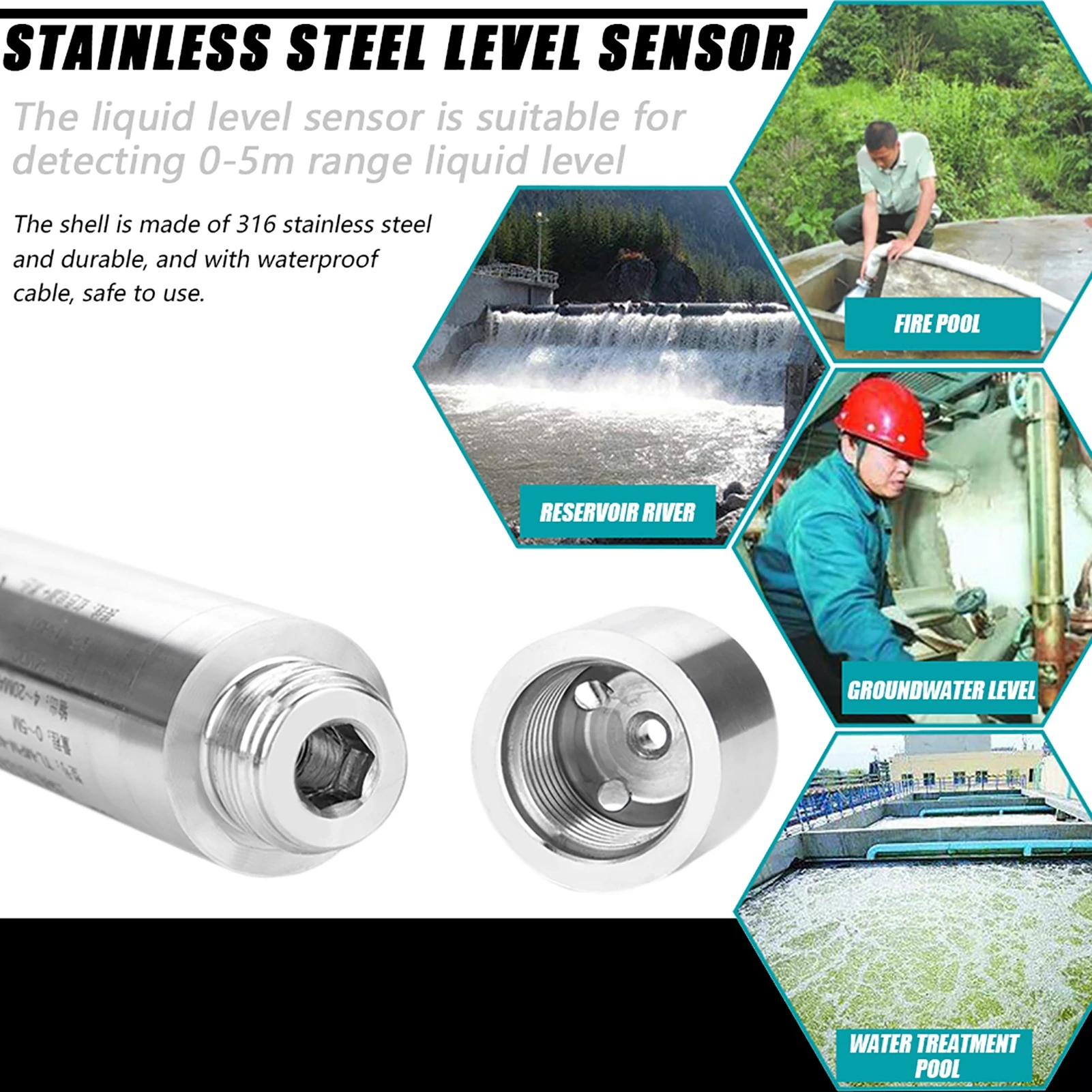 Level Sensor DC24V 4-20mA Throw in Type Liquid Level Sensor For Detecting 0-5m Range Depth Stainless Steel Level Sensor