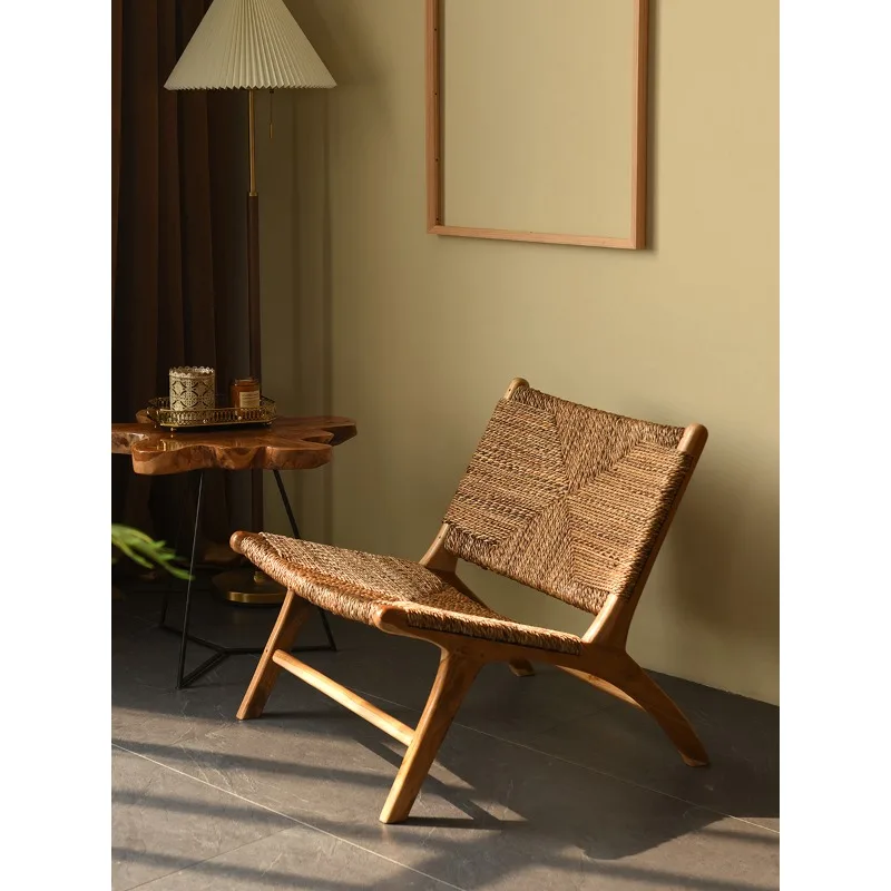 

Reclining chair Solid wood natural rattan single sofa chair, home leisure chair