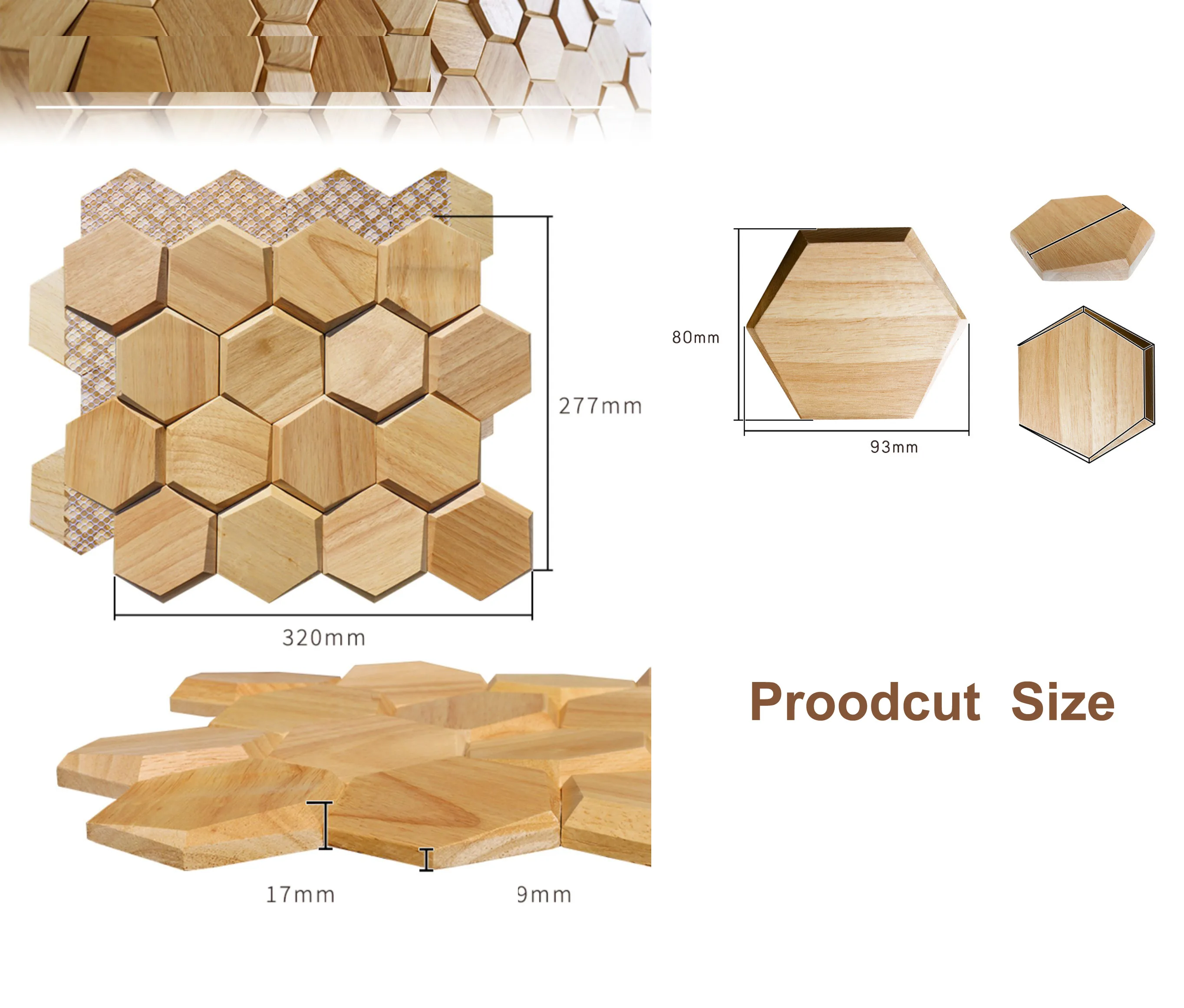 23 Sheets 3D Hexagonal Natural Rubber Wooden Acoustic Wall Panels High-End Mosaic Tile for Exhibition Hall Art Background Decor