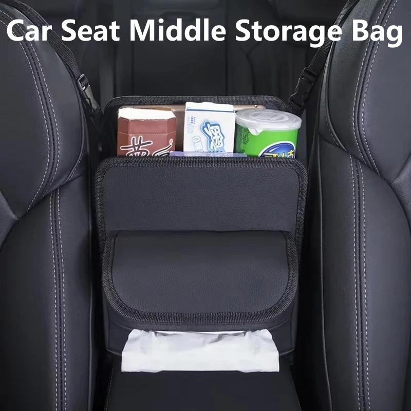 Car Seat Middle Hanger Leather Storage Bag Waterproof Car Hanging Organizer Handbag Holder Water Cup Pockets Tissue Storage Bag