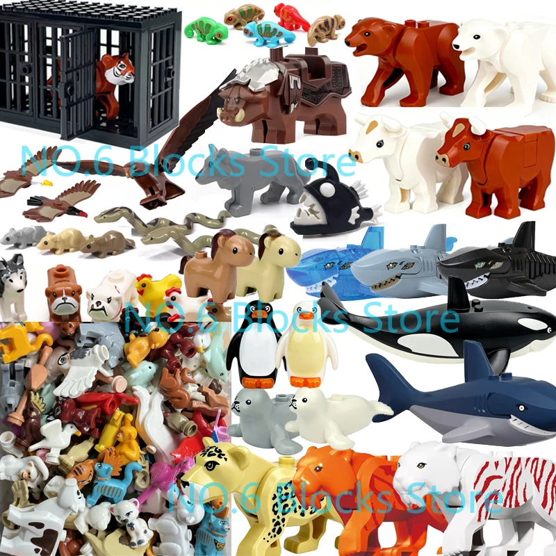 Wildtier-Bausteine MOC Tiger Löwe Elefant Bär Hai Adler Wolf Modellbausatz DIY Lernspielzeug Geschenke für Kinder S11