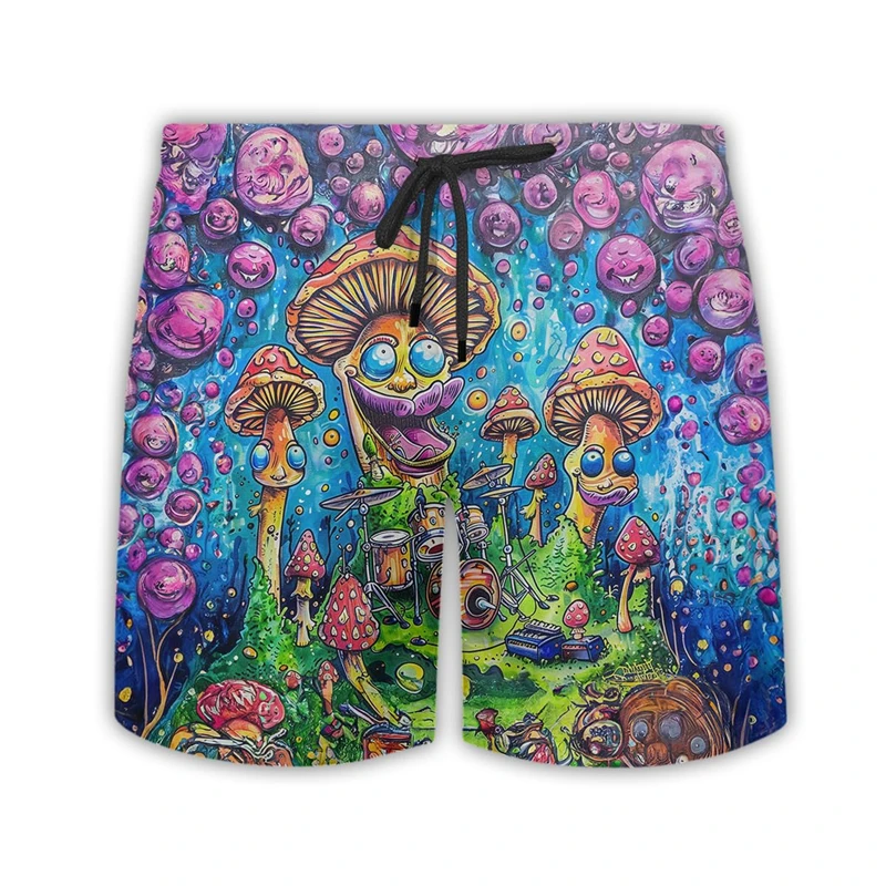 Funny Mushroom Graphic Beach Shorts For Men Fashion Summer 3D Printed Kids Short Pants Colorful Abstract Hip Hop Board Shorts