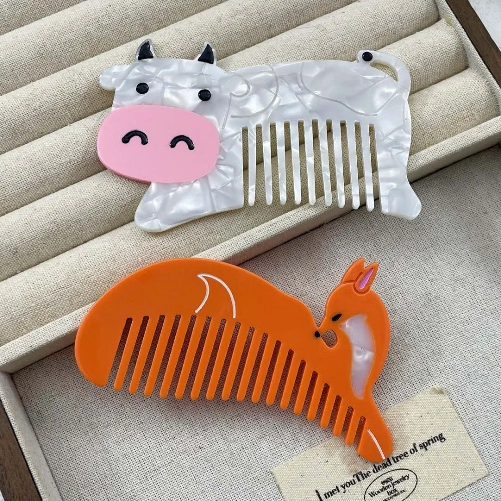 

Креативная расческа с уксусной кислотой и птицами, расческа для макияжа контрастного цвета с мультяшными животными, широкие зубчатые ацетатные парикмахерские расчески для девочек