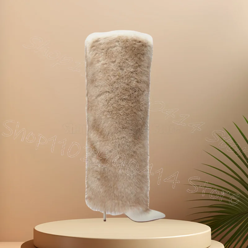 

Beige Fur Turned Over Pointed Toe Boots Slip On Women Shoes Thin High Heels Fashion Party Runway Dating 2025 Zapatos Para Mujere