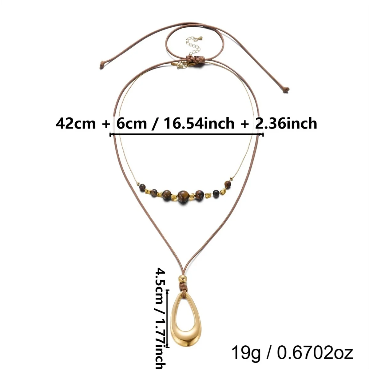 Vintage Einfache Tigerauge-Stein Wassertropfen-Anhänger Halskette für Frauen Männer Hohle Geometrische Tropfenform Lederseil Choker Schmuck – Detail 26