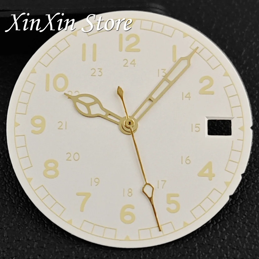 Retro Pilot 28.5mm Pilot Field Style Watch Dial Dial Set With Hands Date Window Replacement Parts Compatible With NH35 NH36 4R35