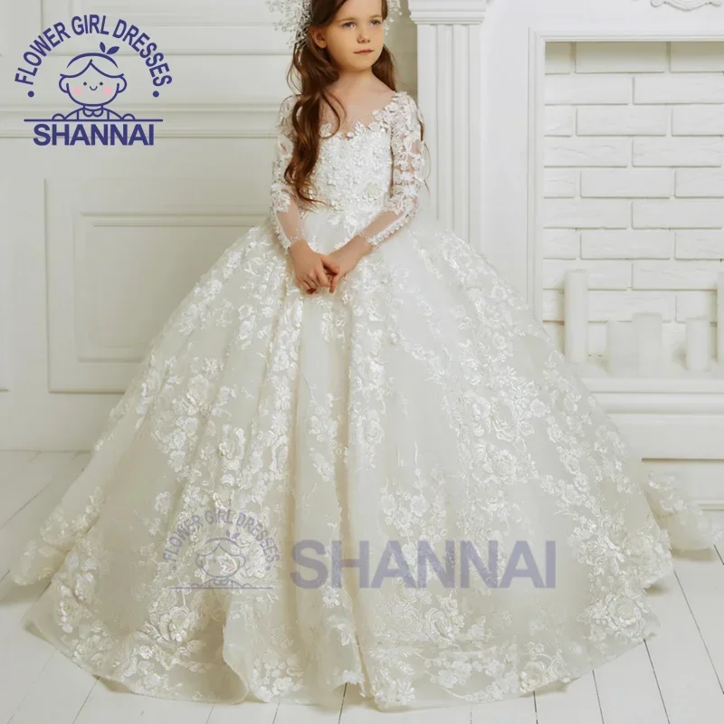 

Flower Girl Dresses O-Neck Floor-Length A-LINE Wedding Bridesmaid Prom Evening Princess Pageant Dress for Girls 1-14