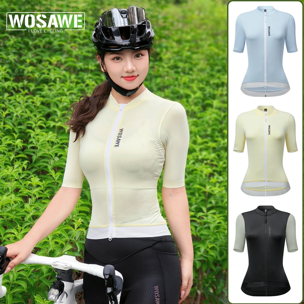 

WOSAWE Cycling Jersey Summer Women Bicycle Short Sleeve Jersey Pro Team Breathable Cycling Shirt Female MTB Road Sweatshirt Tops