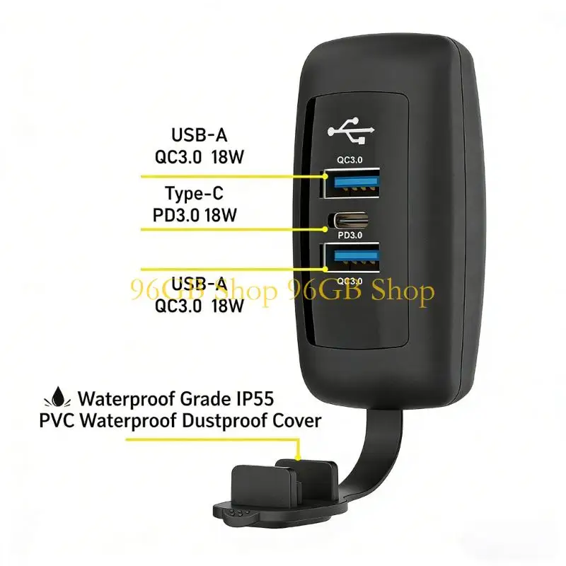 96GB 3 Port USB Outlet 12/24V Vehicle Chargers With Overload For Travel