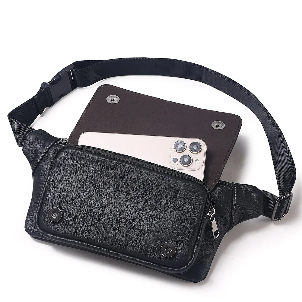

Men's Genuine Leather Waist Bag Fashion Casual Fanny Pack with Adjustable Strap Outdoor Travel Daily Use Crossbody Bags