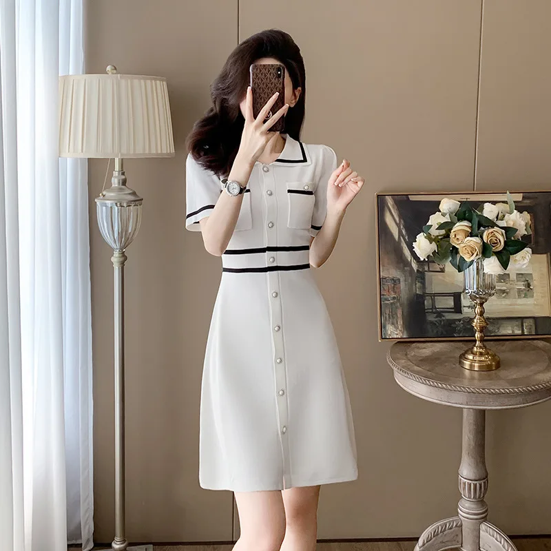 Summer Women\'s Short Sleeved Dresses Fashion Casual High Quality Stripe Dress A-line Skirt