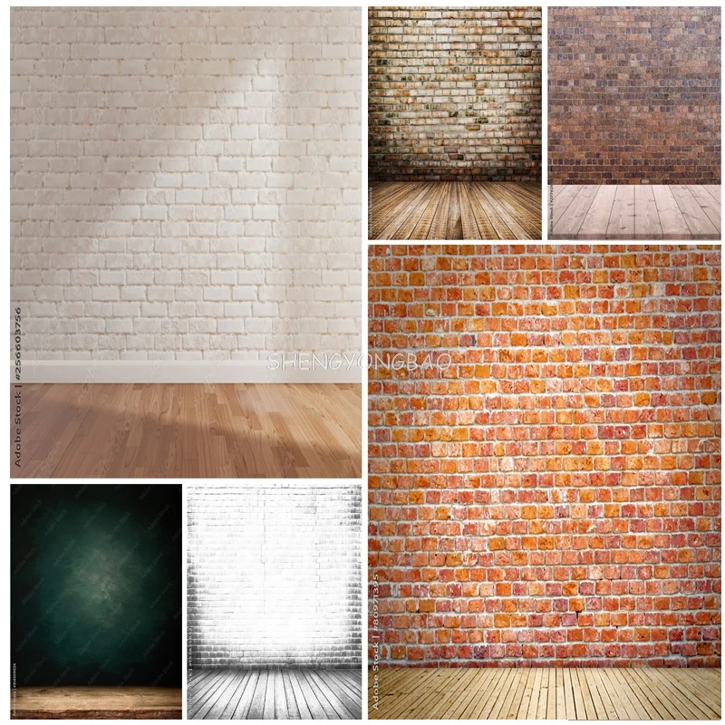 

Vintage Brick Wall Wood Floor Photography Backdrops Portrait Photo Background Studio Prop ZXX-06