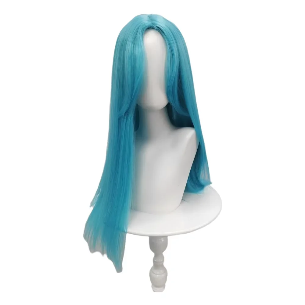 Women's Blue Long Straight Synthetic Wig with Bangs