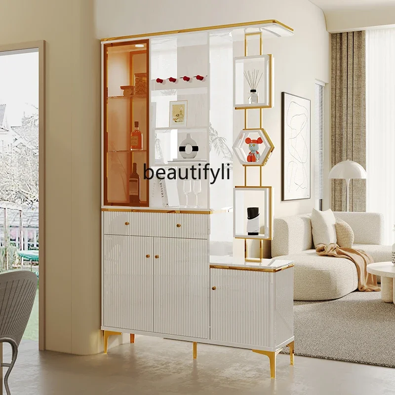 

Living room light luxury entrance partition French cream style shoe cabinet integrated high-end wine cabinet screen