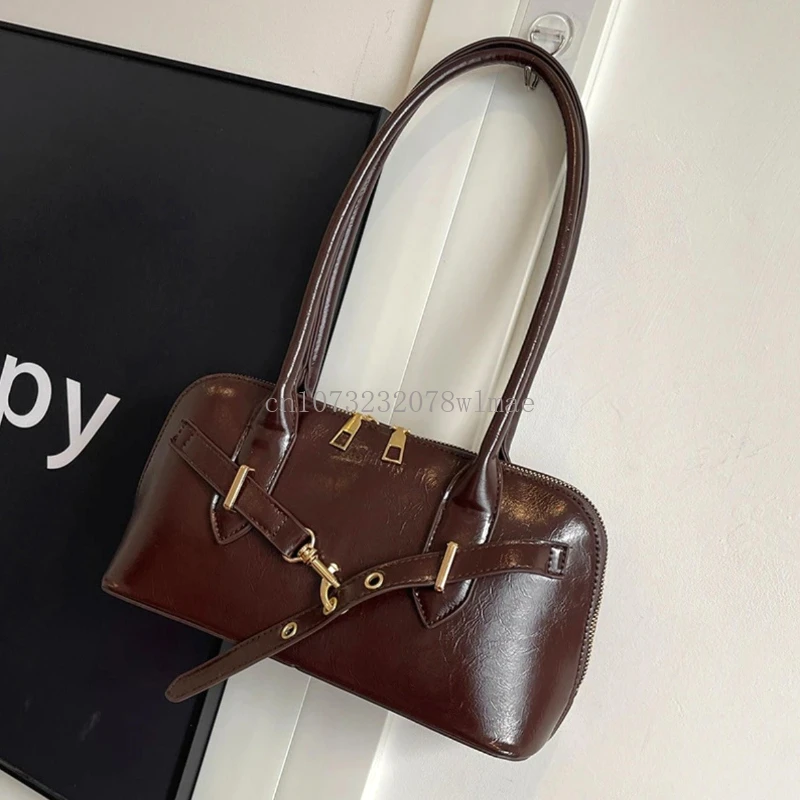 

Y2K Retro PU Leather Solid Underarm Bags for Women Korean Fashion Simple Ladies Commute Tote Bag Female Versatile Handbag Purses