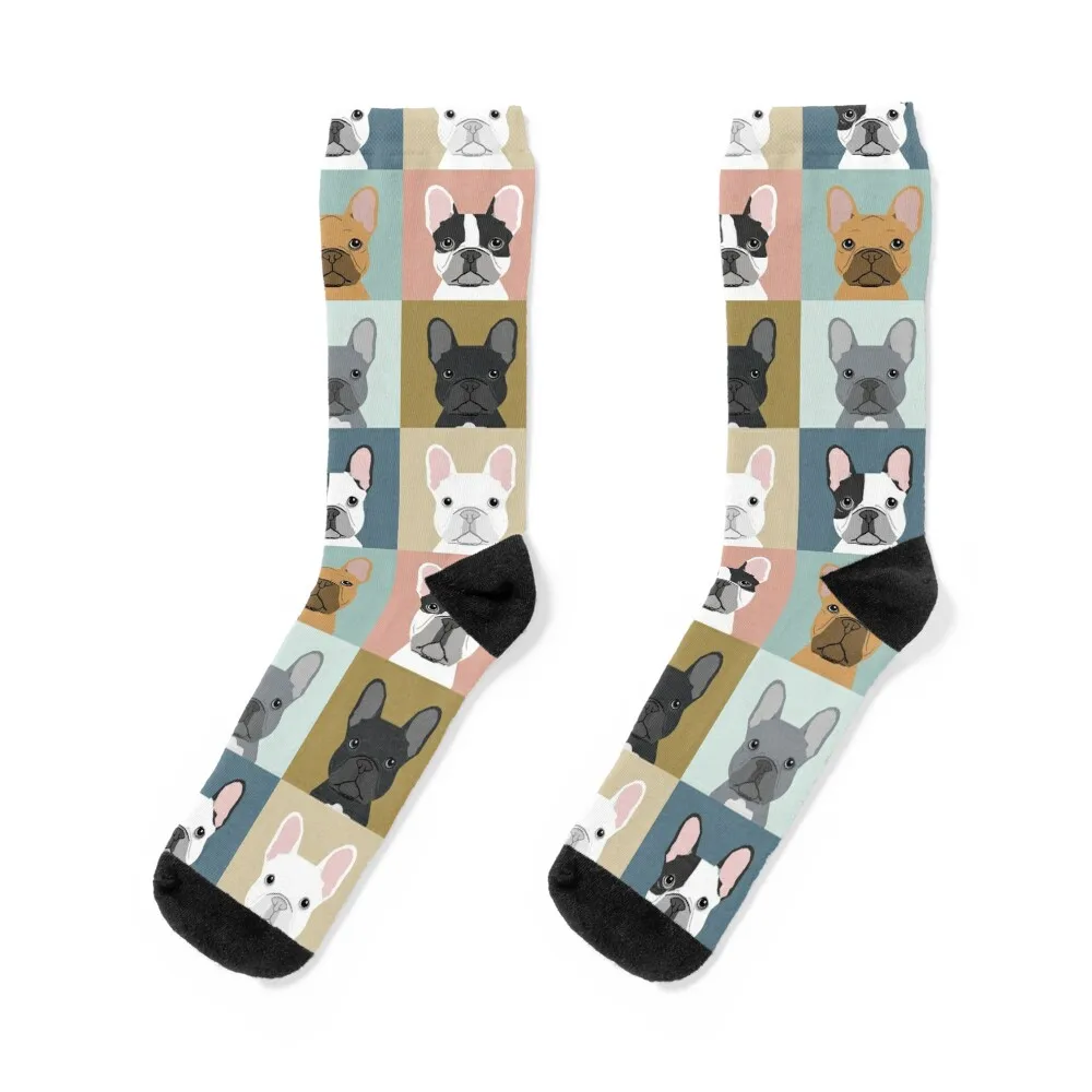 

French Bulldog portraits pattern dog person gift love animal pet puppy frenchie bulldog valentines Socks