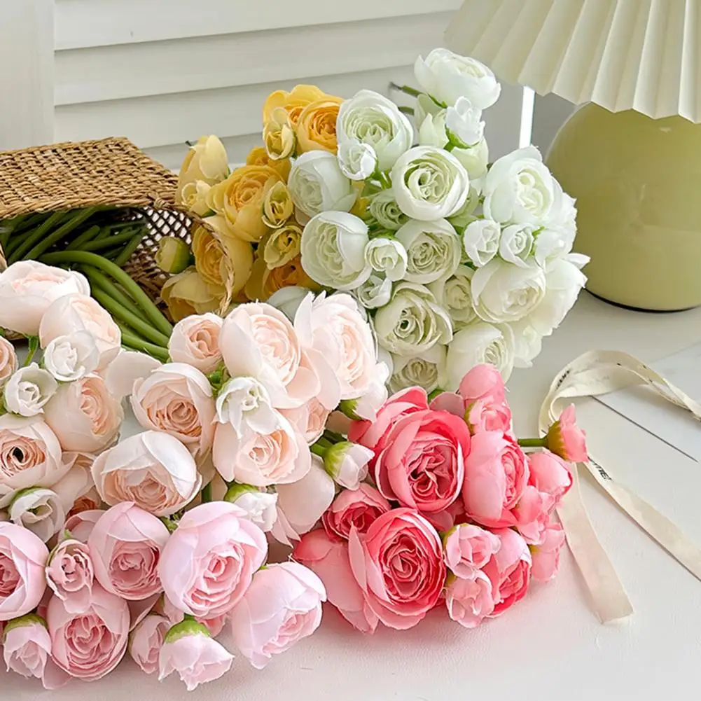 Simulation Plant Flower Decor 6 Pcs Artificial Flowers Set 15-inch Realistic Long Stem Silk Blooms Faux Floral for Wedding