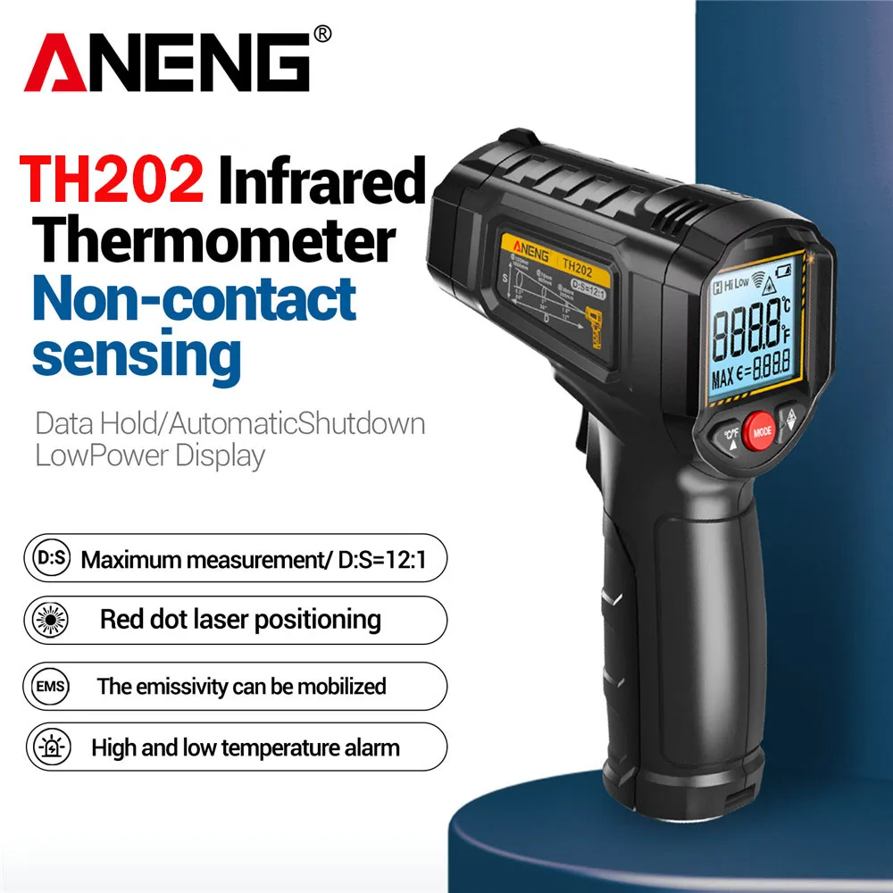 Infrared Thermometer Gun Non-Contact ANENG TH202 Handheld -50~600℃ Temperature Digital Dispaly for Industrial Home Tester Tools