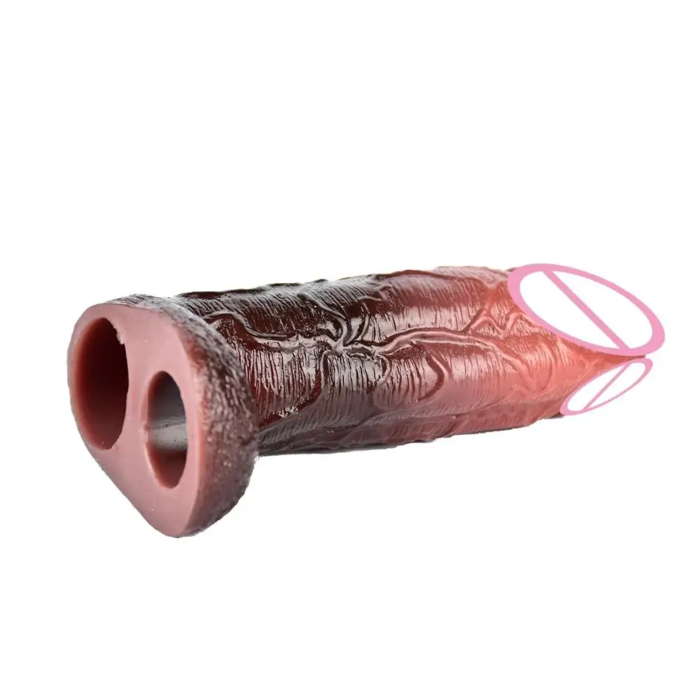 SXXY Due Enhancer 15.3 cm Manicotto Del Pene Realistico Riutilizzabile Giocattoli Del Sesso Cazzo Dildo Uomini Copertura Ritardo Colori Eiaculazione Per Extender