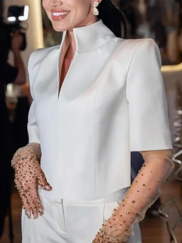 Imagen 1 del producto Yeezzi, blusas urbanas a la moda para mujer, blusas con cuello levantado y articulación dividida de Color sólido, nuevas camisetas informales de media manga para ir al trabajo en la oficina 2024