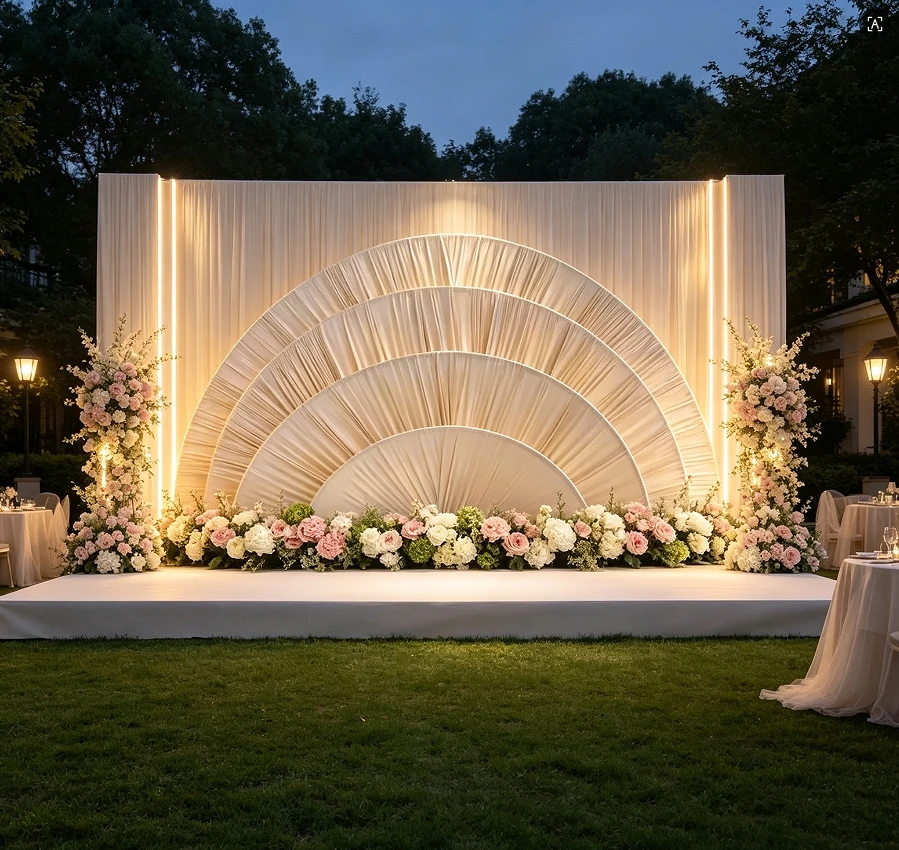Semicircular Fan‑Shaped Iron Wedding Backdrop Frame Metal Background Stand for Wedding Ceremony Stage Banquet Bridal Shower Part