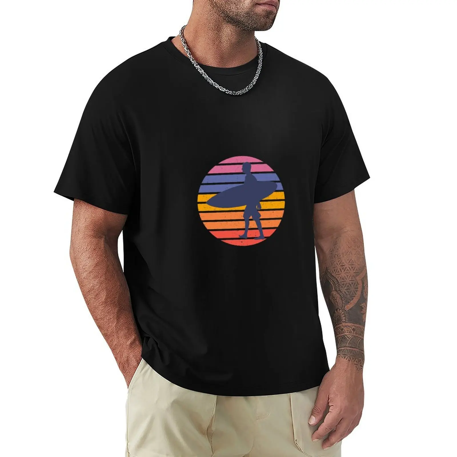 SURFER SURFING Retro Sunset Silhouette T-shirt anime sweat tees T-shirts for men cotton