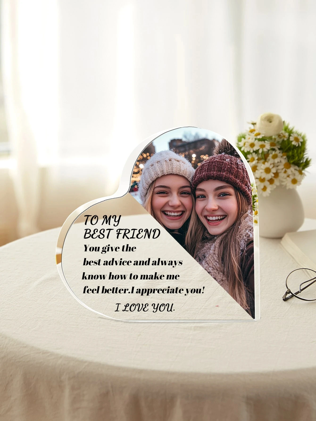 Customizable Acrylic Heart-Shaped Plaque Photo & Text Birthday Gift Sentimental Keepsake Thoughtful Present with Personalization