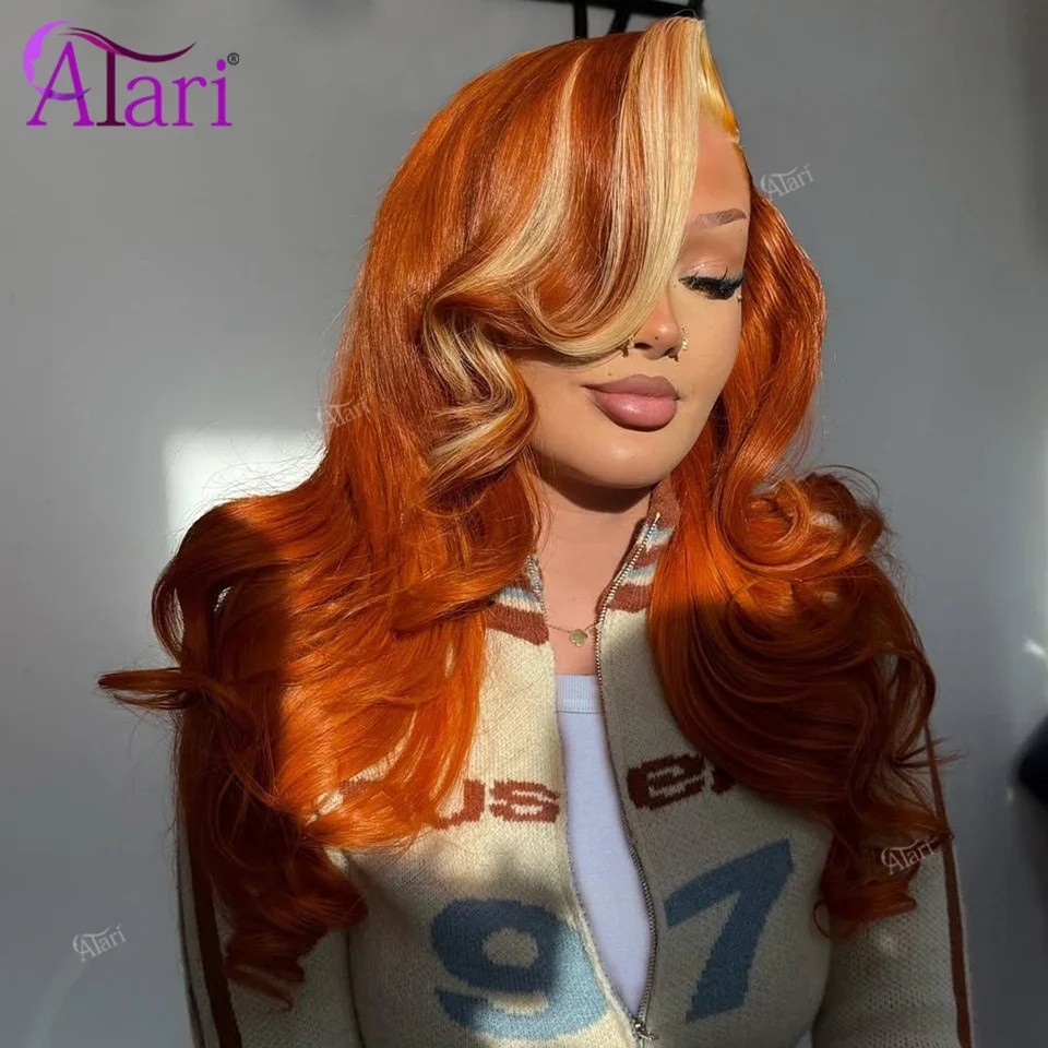 Ginger with Blonde Highlight 13x4 13x6 Lace Frontal Body Wave Human Hair Wigs Transparent Lace Front Remy Hair Wig Pre Plucked