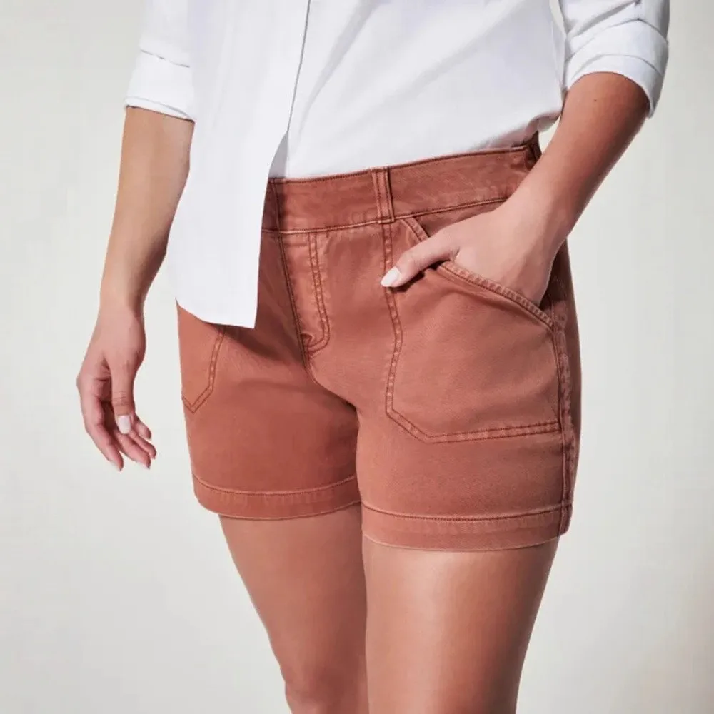 

Summer Woman Clothing Shorts Low Waist Twill Short Pants Sage Green Patch Pocket Casual Shorts Rust Straight Cut Cotton Shorts
