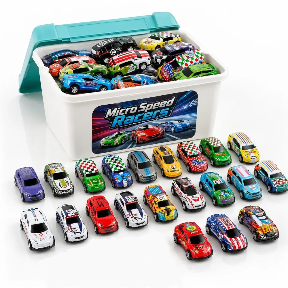 Pull Back Toy Cars Mini Colorful Graphic Racing Cars Friction Powered Play Vehicles for Kids Children, Random Color