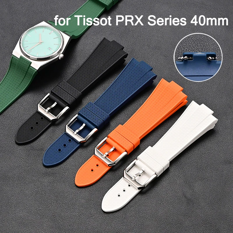 Fluorkautschuk-Uhrenarmband für Tissot PRX-Serie, 40 mm, Schnellverschluss, Faltschließe, Herren, FKM, wasserdicht, Ersatzarmband, 12 mm