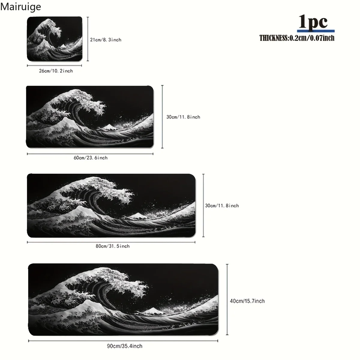 Black Sea Wave Design Mouse Pad Large Computer Office Table Mat Rubber Anti-slip Gaming Keyboard Mousepad Long Desk Mat 900x400