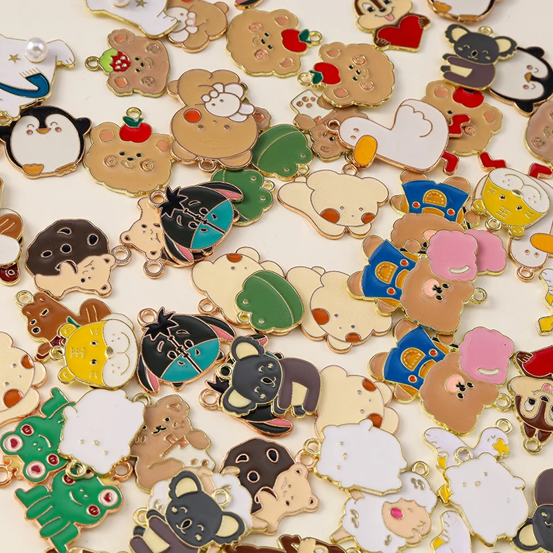 Leslie 10pcs Enamel Animal Charms Bear Duck Frog Penguin Pendant for Jewelry Making DIY Necklaces Earrings Jewelry Finding