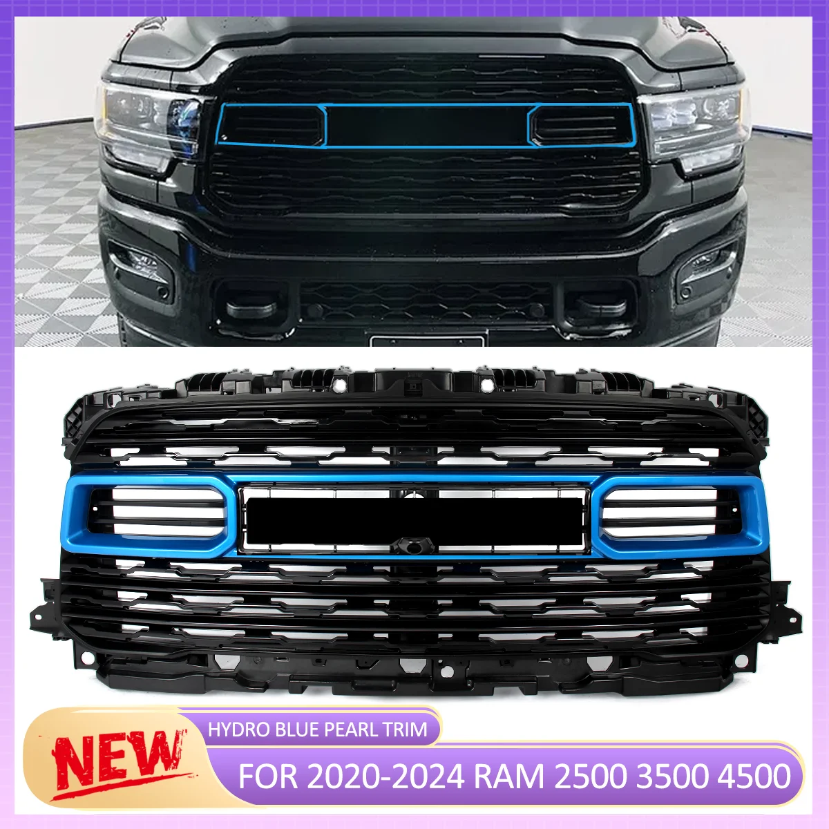 شبكة مركزية للمصد الأمامي من Magickit لذاكرة الوصول العشوائي 2500 3500 4500 2020 2021 2022 2023 2024 شبكة شواء السباق العلوية مع فتحة الكاميرا