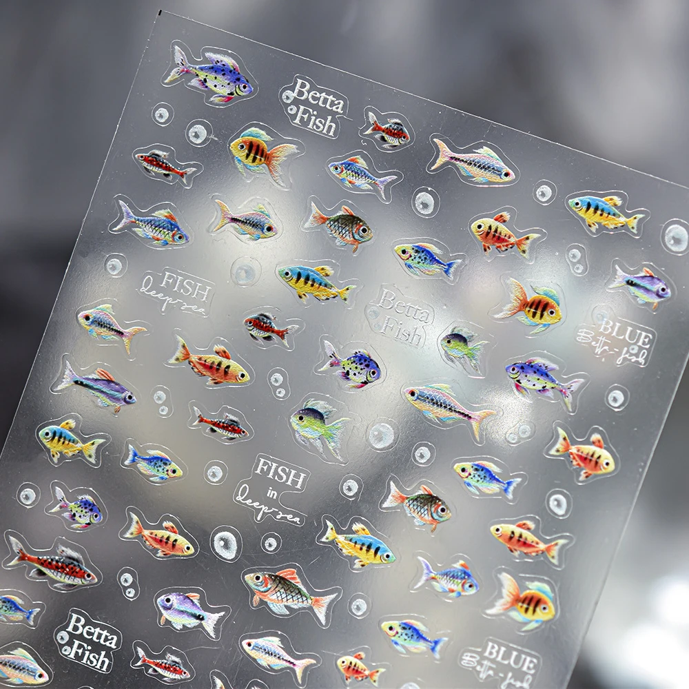 Adorabili tartarughe nuotanti sottomarine oceano decalcomanie per unghie scuole di pesci colorati delicato stella marina corallo adesivo per nail art in gelatina 5D