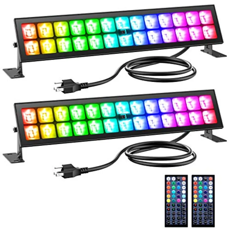 

Stage Lights 2 Pack 48W LED Wall Washer LightIP66 Waterproof Outdoor RGB Light Bar with Timing Wash Lights with DIY Colors 44-K