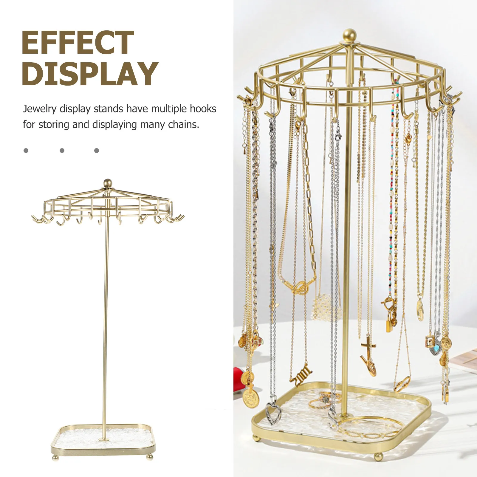 

Квадратная акриловая подставка для украшений с железным основанием, вращающийся органайзер в форме зонта для хранения и демонстрации ожерелий, браслетов, серег