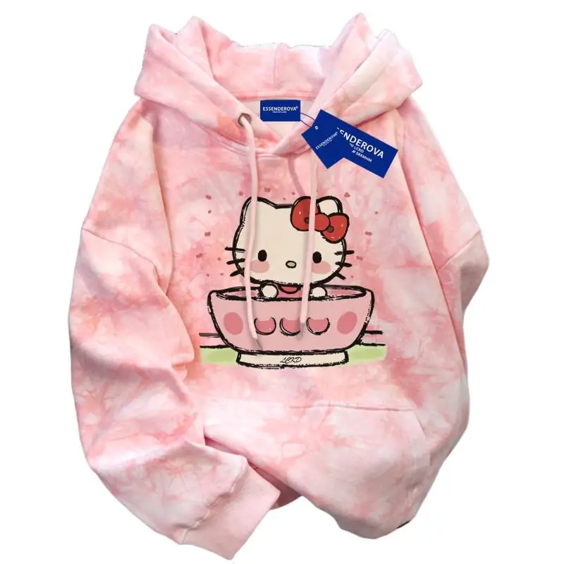 

Толстовка с капюшоном Sanrio Hello Kitty, осенняя новинка, модный пуловер для девочек, теплый, для пар, в корейском стиле