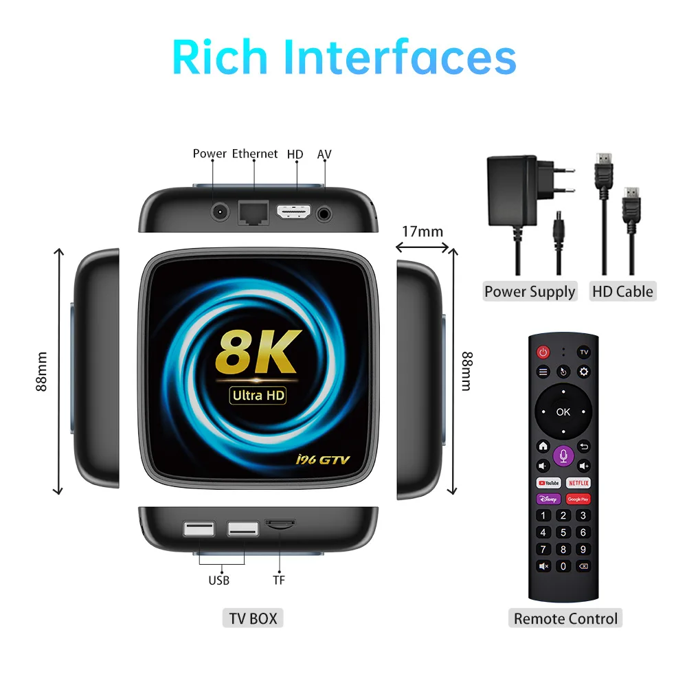 Android Tv Box Certificado 8k I96 GTV Rk3528 Core 2025 Set Top Box Android 13 Smart Onn Streaming 4k Android Tv Box