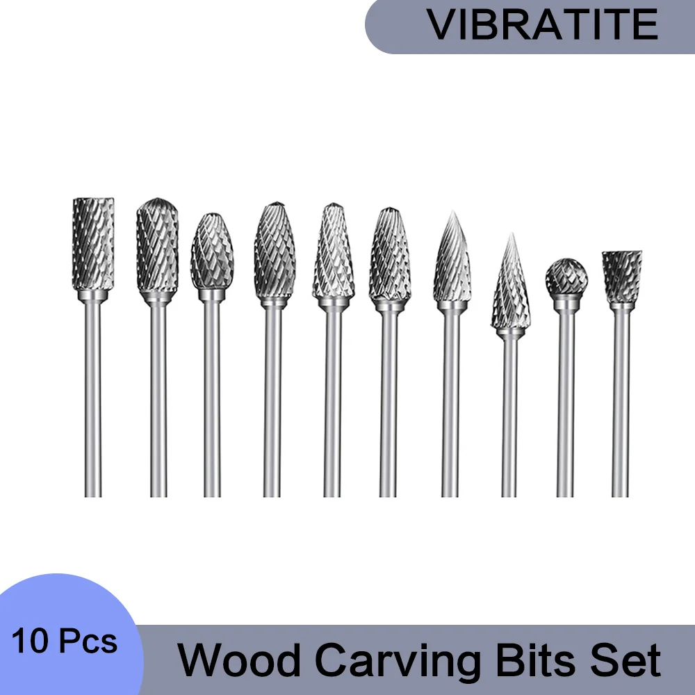 10 Pcs Tungsten Carbide Rotary Tools Wood Carving Bits Set for Professional DIY Crafts Hobbies Home Repair Model Making