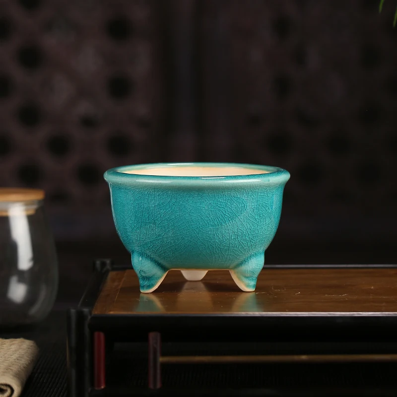 Yixing Ceramic Succulent Bonsai Flower Pot Chinese Style Purple Sand Pot Retro Small Round Pot Home Decorative Flower Pot LE654