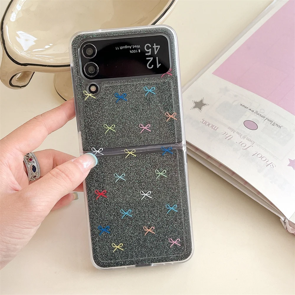 الملونة Bowknot بلينغ مسحوق قضية الهاتف لسامسونج غالاكسي Z أضعاف 7 6 5 4 3 Z الوجه 7 6 5 4 3 الايبوكسي 2 في 1 كومبو الغلاف الصلب