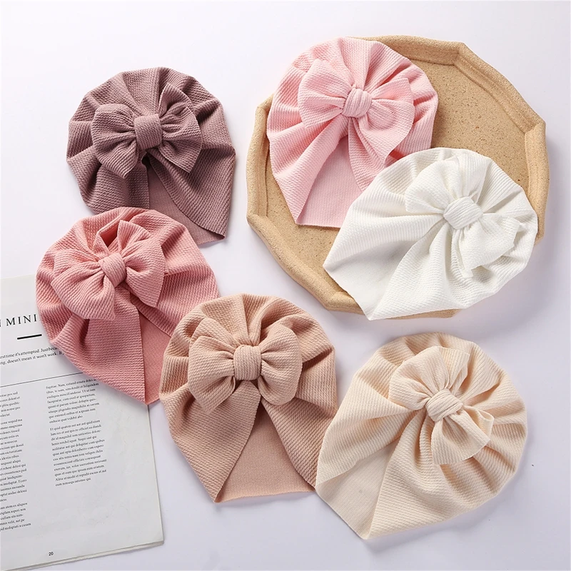 Chapeau bébé avec nœuds mignons, Bonnet à nœud Floral, couvre-chef pour nouveau-né, en coton doux, couleur unie, couvre-chef