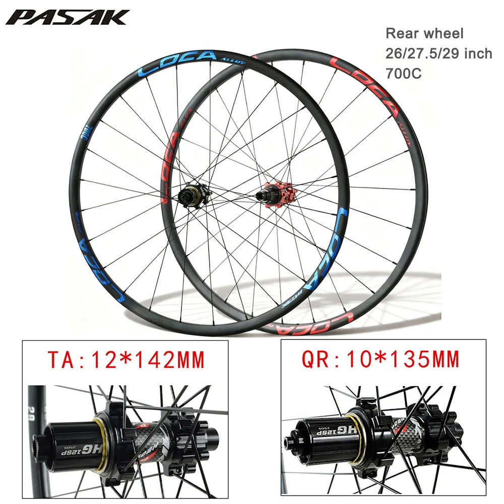 Pasak Mtb One Rear Wheel for Gravel Road Bike 700C Mtb 26/27.5/29 Inch  Compatible 7-12s Schrader Valve 24h Sealed Bearings