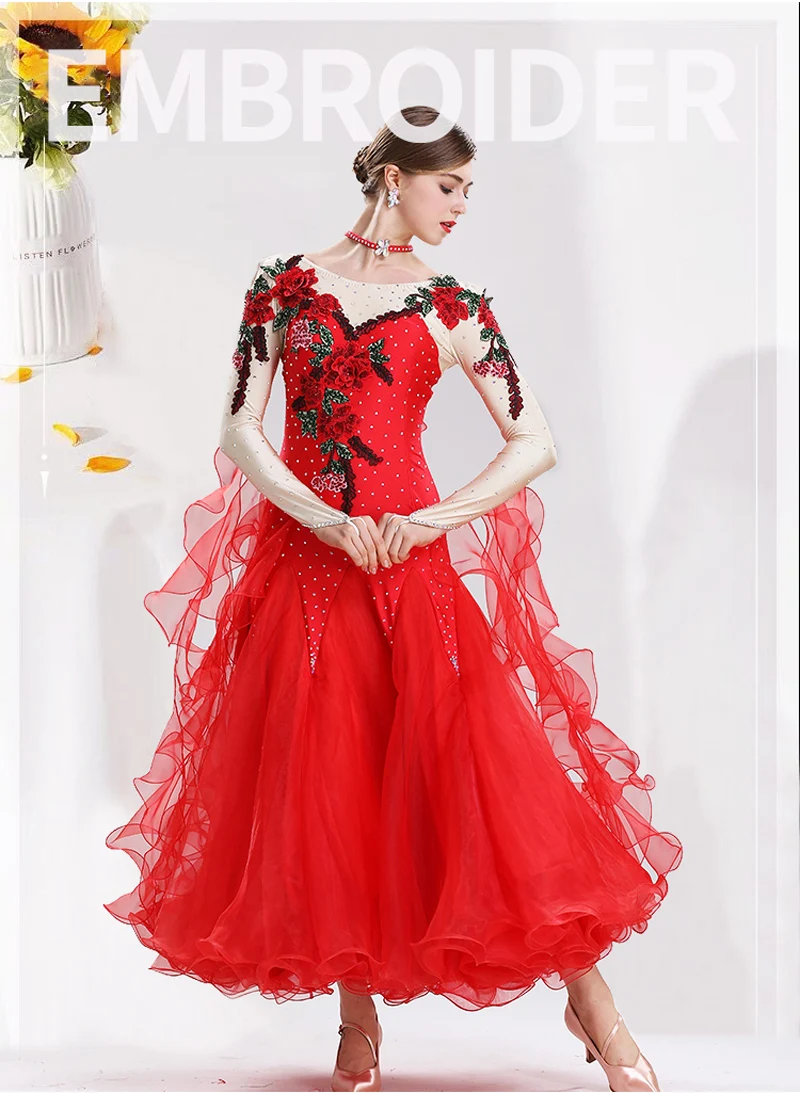 

Waltz Ballroom Competition Dress Standard Dance Performance Flamenco Costume Vintage Embroidery High End Evening Party Gown